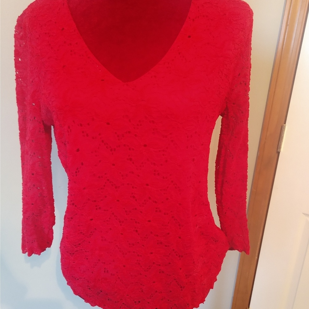🇺🇸Medium deep red Lace overlay top